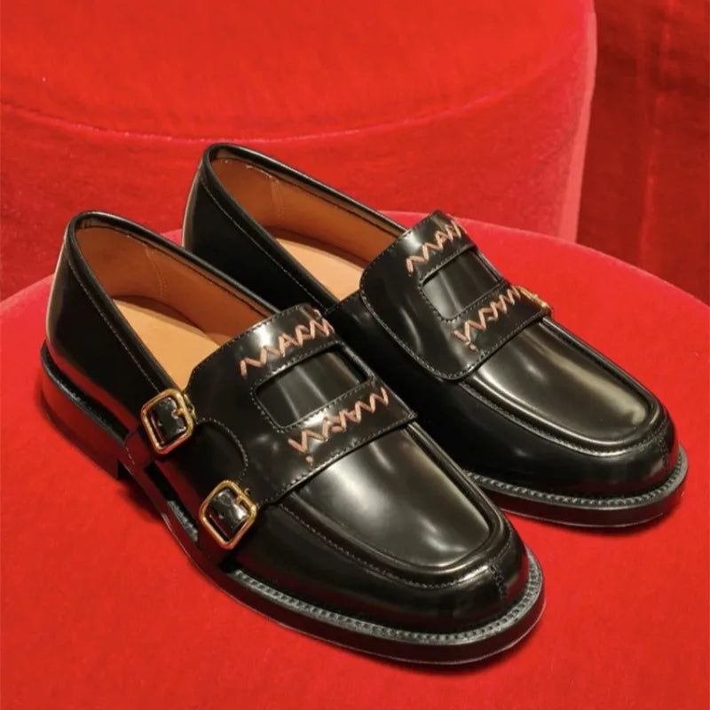 New Niche British Style Embroidered Letter Small Leather Shoes Metal Buckle Loafers Designer Shoes for