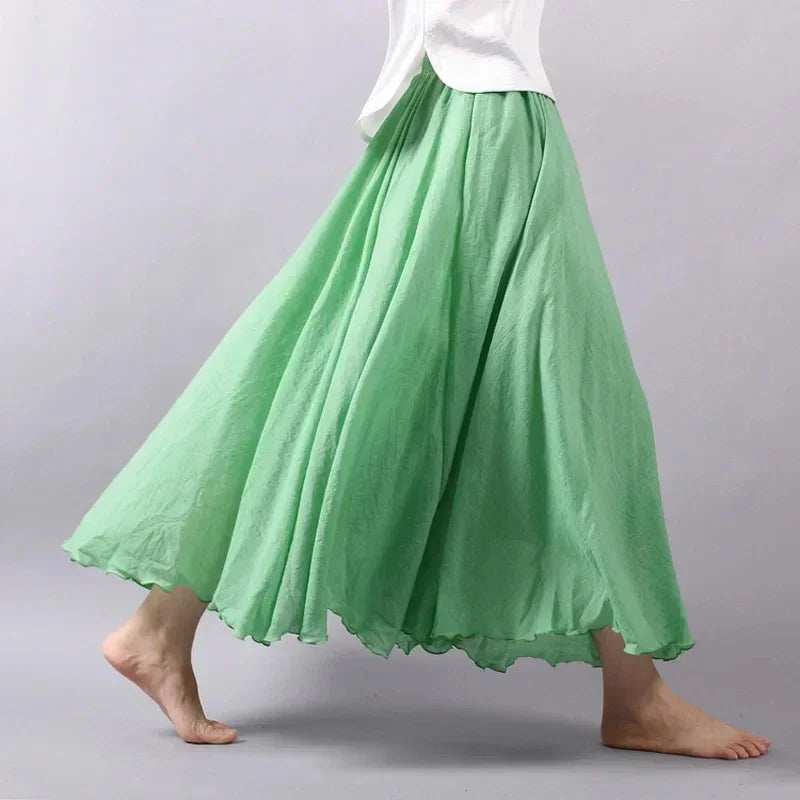 Skirts for Female Beach a Line Dress Double Layer Elastic Waist Long Maxi Comfortable Temperament Skirts