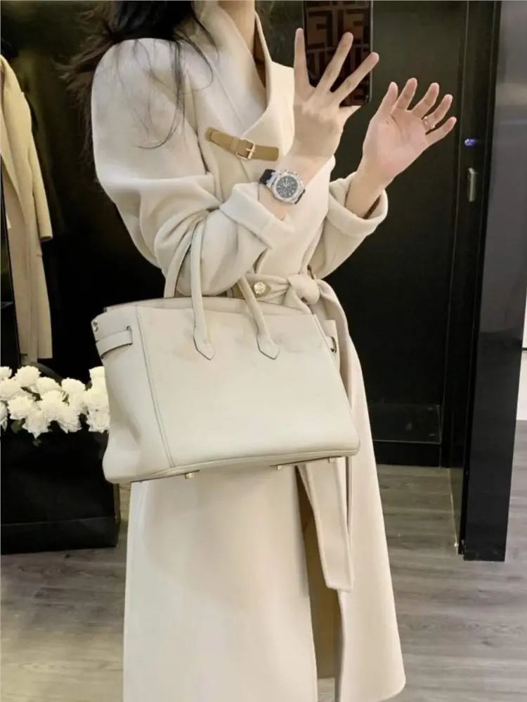 Winter Woolen Coat New Loose Outerwear Long Jackets With Belted Female Overcoats