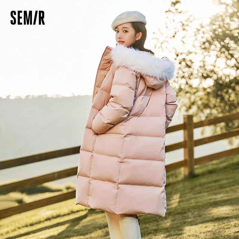 Down Jacket Long Length Three-proof Windproof Loose Winter New Warm Fur Collar Hooded Coat Down Jacket