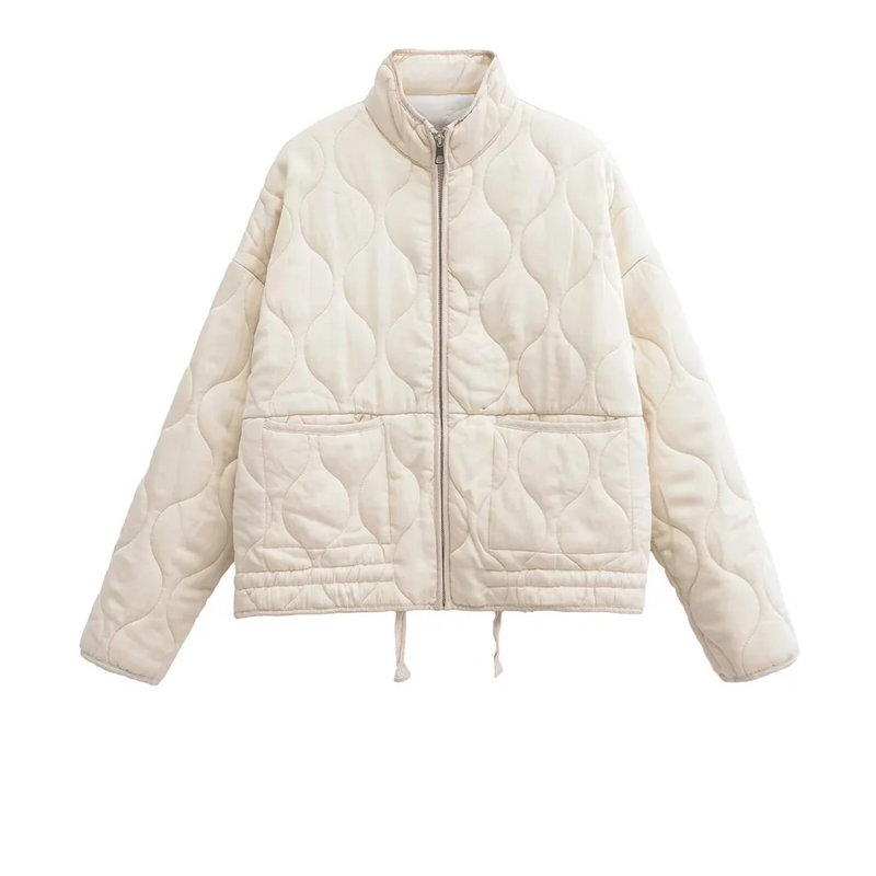Winter New ’s Clothing Style Commuting Leisure Warm Stand Collar Loose Pocket Diamond Grid Cotton Coat