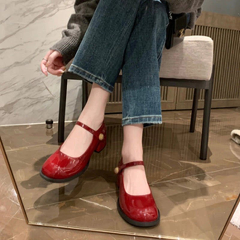 Lolita Shoes Beige High Heels Brief Pumps Round Toe Chunky Sandals Laceup Slip on Clogs for Shallow Mouth Mary Jane Sprin