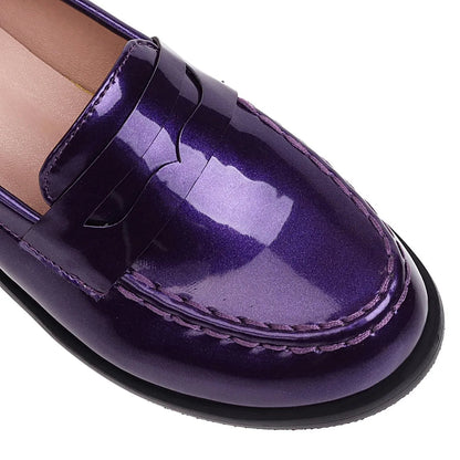 Spring Autumn New Low Heels Loafers Slip on Patent Leather Daily Work Shoes Purple Black Yellow 41 42 43