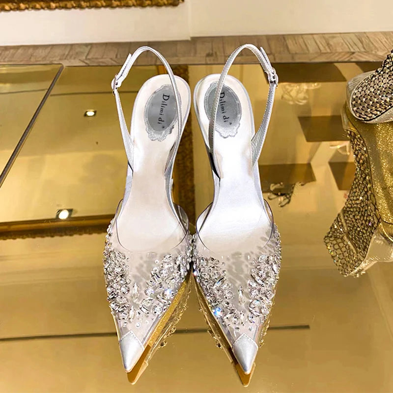 New Rhinestones Sandals Pointed Toe Party High Heels Wedding Shoes Sandalias Mujer Zapatos De Mujer