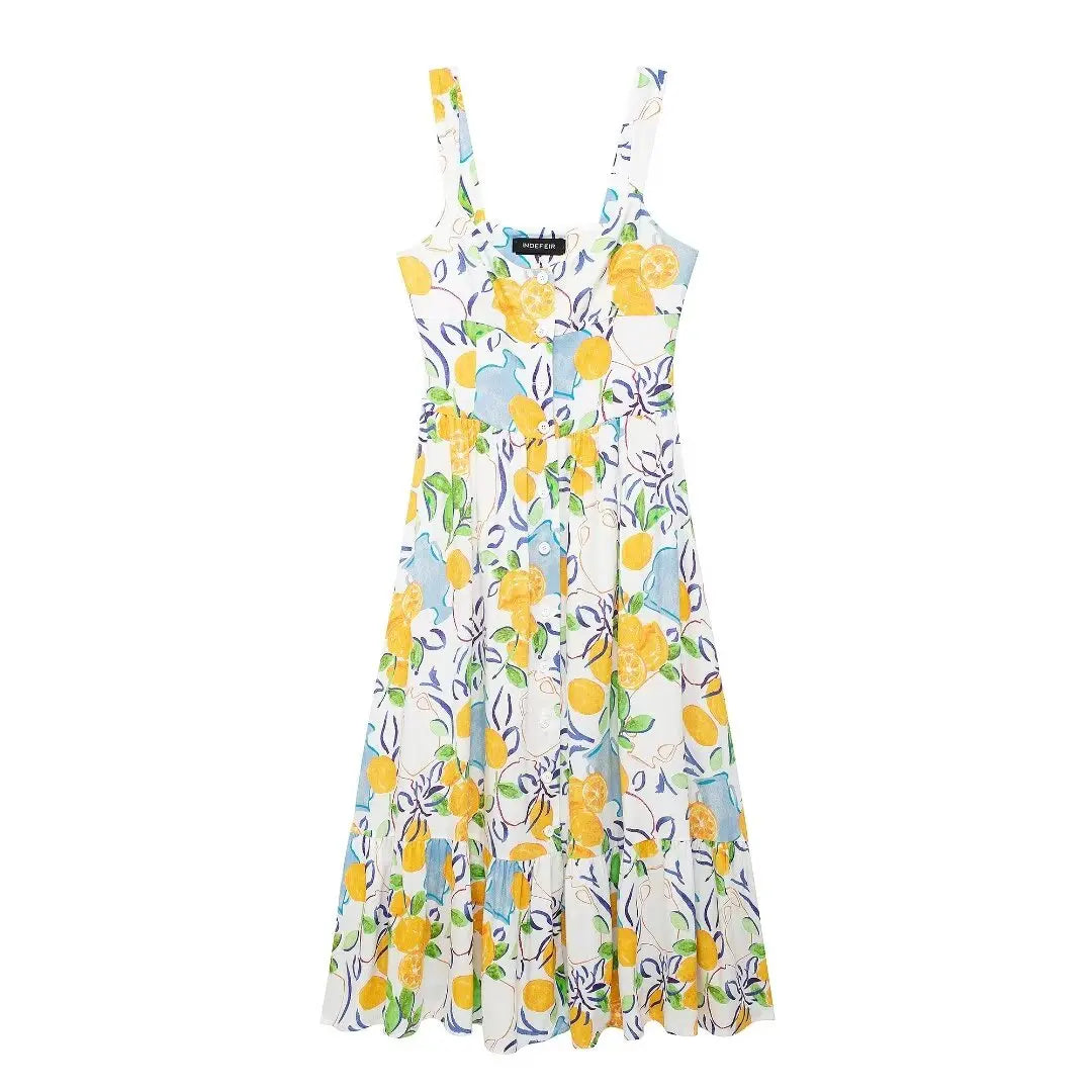 Marcelle - Lemon Printed Midi Dress