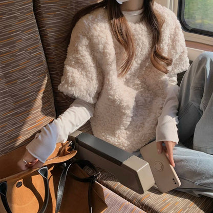 Lamb Wool Vest Coats Korean Short Sleeve Fluffy Jackets Fall Winter O Neck Pullover Furry Outerwear New