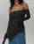 Strip Ruched Classic T-shirts Unique Asymmetrical Long Bell Sleeve Off Shoulder Slim Fit Top Wild