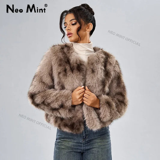 Winter Fluffy Faux Fox Fur Coat Brand Overcoat Warm Short Furry Fur Jacket