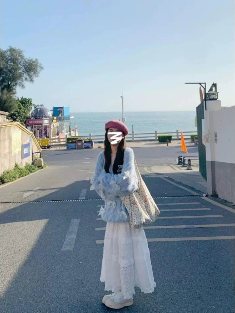 Sweet Sweater Bow Autumn Winter Loose Long Sleeve Pullover Knitwear Female Jumper Tops