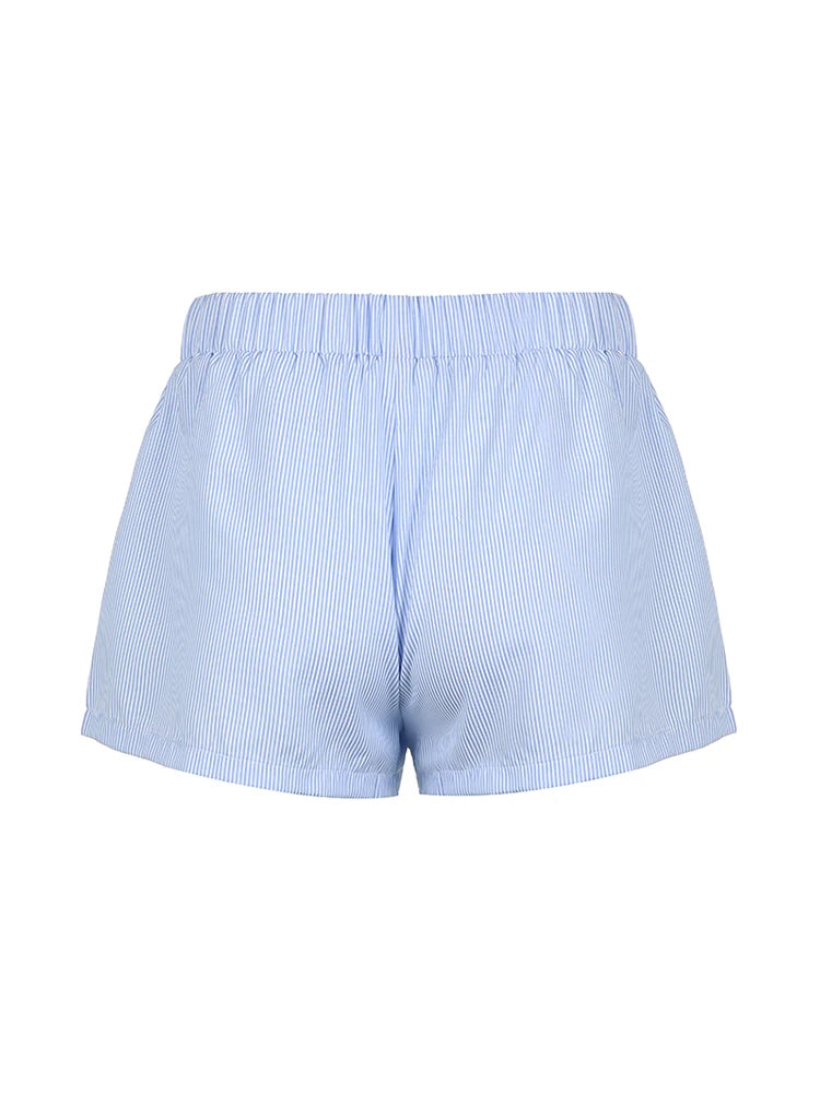 Loose Stripe Button Details Summer Shorts Vacation Beach Outfits