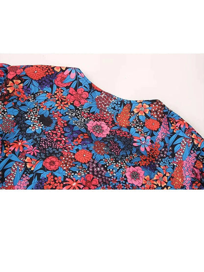 Woman Printed Blouses Top Lace Up Round Neck Short Sleeves Tshirt Female Flounce Cropped Tops