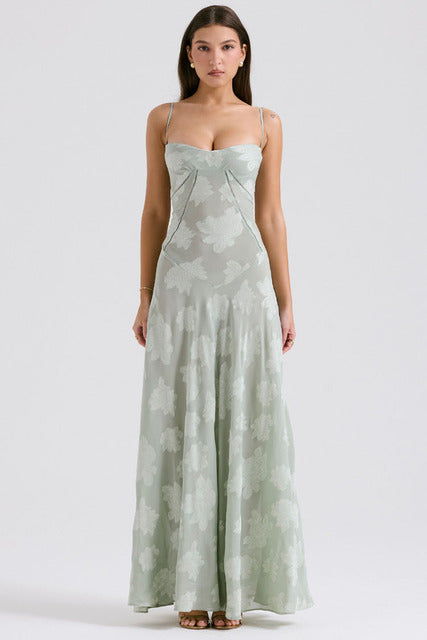 Print Backless Maxi Dress for New Spaghetti Strap Sleeveless Loose A-line Club Party Long Dress