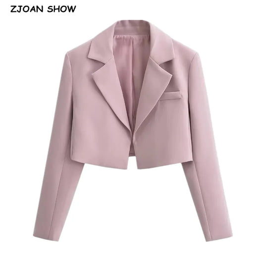 Autumn Notched Collar Open Stitching Blazer Full Sleeve High Waist Short Suit Cool Girl Coat Outwear