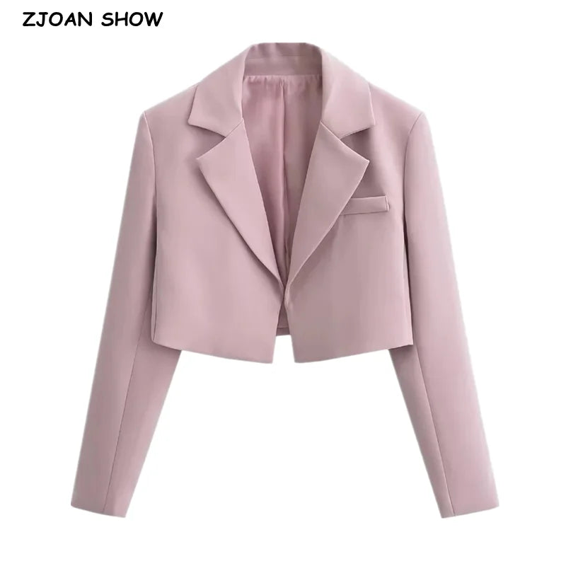 Autumn Notched Collar Open Stitching Blazer Full Sleeve High Waist Short Suit Cool Girl Coat Outwear
