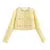 Autumn O Neck Yellow Plaid Tweed Coat Cropped Front Pockets Gold Buttons Short Blazer Jacket