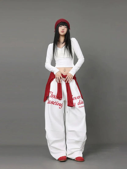 Letter Print Sweatpants American Loose Trousers Y2k Hip Hop Drawstring Wide Leg Pants