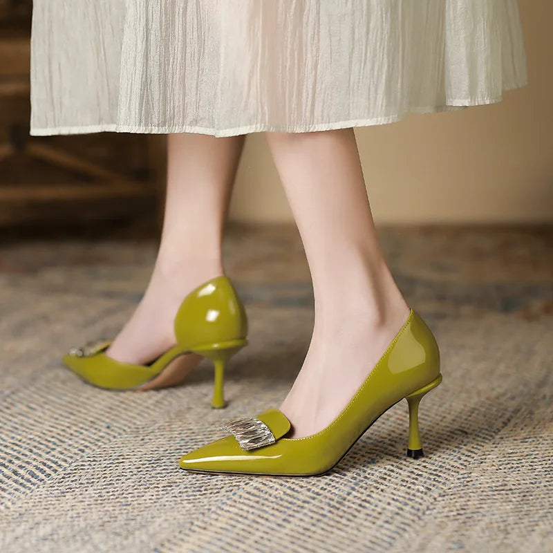 Female Sandal Slipon Loafers Summer Spring Shoes Strappy Heels Shallow Mouth Pointed Elastic Band Stiletto Fashi