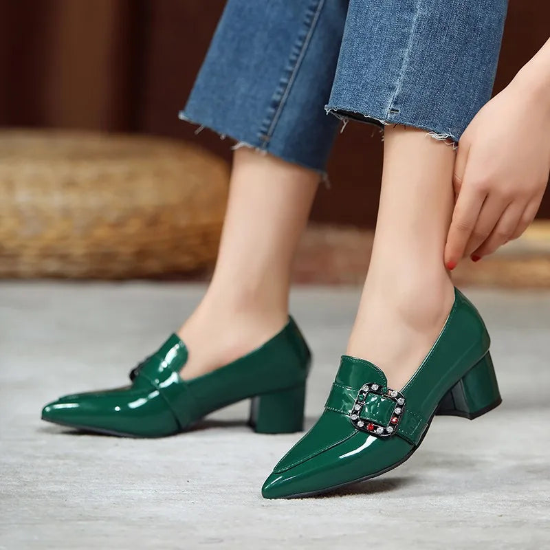 Medium Heels Pumps Woman New Nude Green Black Pointed Toe Party Office Wedding Shoes Large Size 44 45