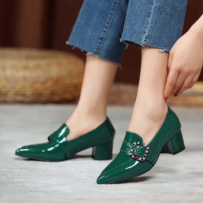 Medium Heels Pumps Woman New Nude Green Black Pointed Toe Party Office Wedding Shoes Large Size 44 45