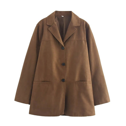 Turn Down Collar Brown Autumn Jacket for Single Breasted Long Coat Jacket Female Winter Jacket Back Slit