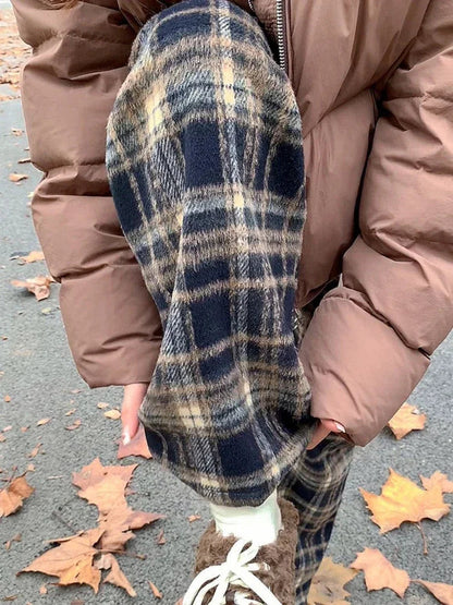 Red Plaid Pants Harajuku Korean Style Checked Trousers Y2k Classic Pants Warm Winter Wide Leg
