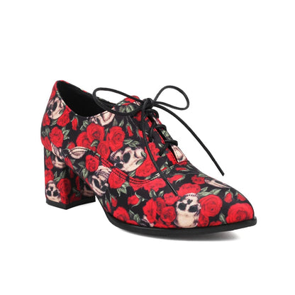 Style Printed Fabric Lace Up High Heeled Shoes Round Toe Cross Tied Spring Autumn New Pumps Oxfords 3548