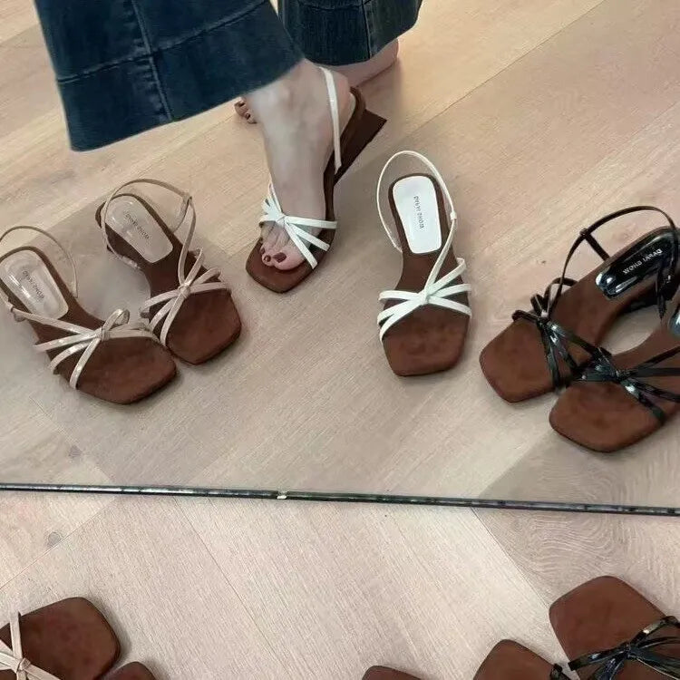 Kitten High Heels Open Toe Sandals Cross Narrow Band Low Slippers Stylish Comfortable Multiwork Shoes Flat Heels