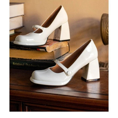 Shoes New Retro Square Toe Hollow Out Shoes Waterproof Platform Shoes
