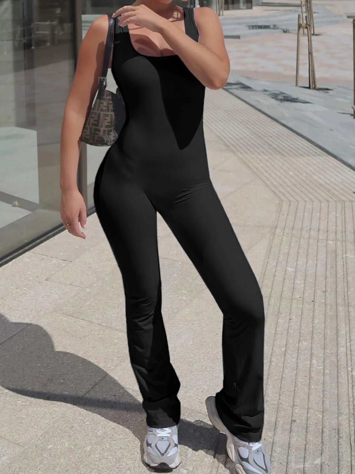 Backless Skinny Black Jumpsuits for Sleeveless Square Collar Rompers Rave Summer Vacation Baddie Outfits