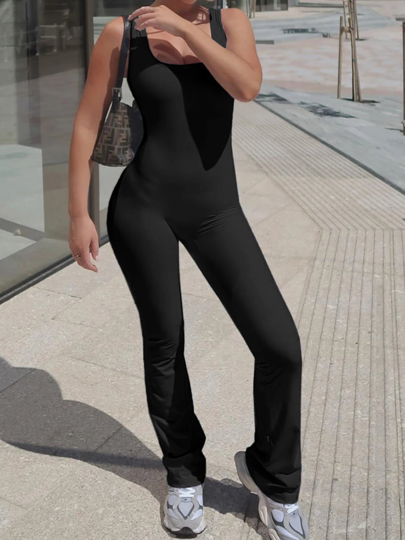 Backless Skinny Black Jumpsuits for Sleeveless Square Collar Rompers Rave Summer Vacation Baddie Outfits