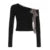 Design Skew Collar Leopard Lace-up Top Tees S Autumn Clothes Long Sleeve Slim Y2k Blouse New