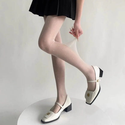 Purple Polka Dot Silk Socks Y2k Stockings Spring/summer Thin Thigh High Socks Transparency Black Tights Pantyhose