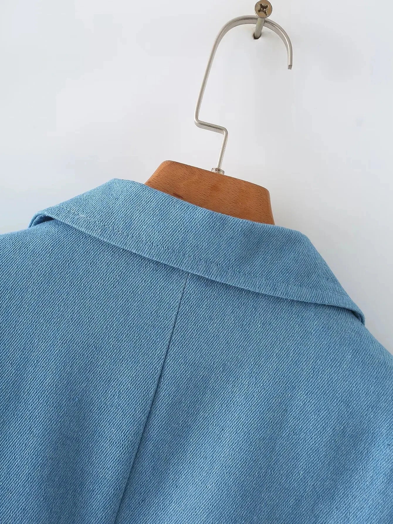 Spring Denim Blazer for Long Sleeves Pockets Lapel Single Button Jacket Female Loose Causal Coat