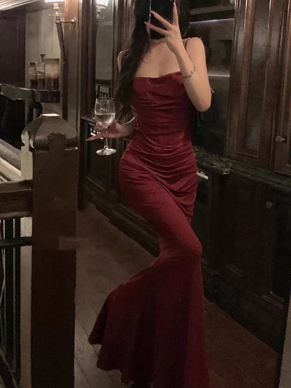 Bodycon Mermaid Long Dresses Summer New Strap Evening Party Runway Prom Robe Korean Vestidos Mujer
