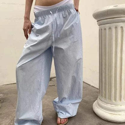 Oversized Y2k Striped Woman's Pants Baggy Harajuku Old Money Basic Trousers Korean Wide Leg Elastic Waist