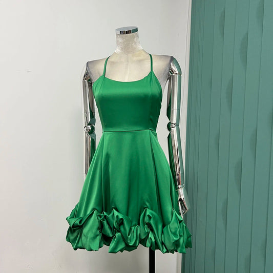Temperament Western Satin Sling Holiday Style Mini Dress