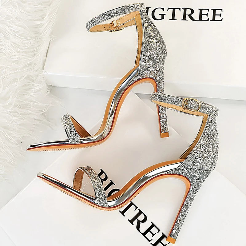Shoes High Heels Pumps Sparkle Sequins Stiletto Heels 10 Cm Party Shoes Heels Summer Sandals New