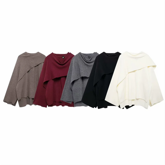 Winter New ’s Clothing Slim Fit Simple Lazy Style Scarf Cape Style Round Neck Long Sleeve Short Knitted Coat Coat