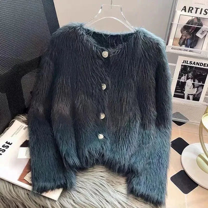 Cropped White Knitted Cardigan Korean Mink Cashmere Sweater Outerwear Black Long Sleeve Knitwear Winter Jumpers New
