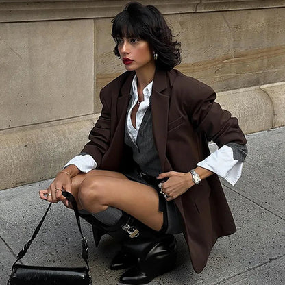 Leopard Print Woman Blazer Jacket Lapel Single Breasted Pockets Long Sleeve Coat Lady Fall Office Outerwear