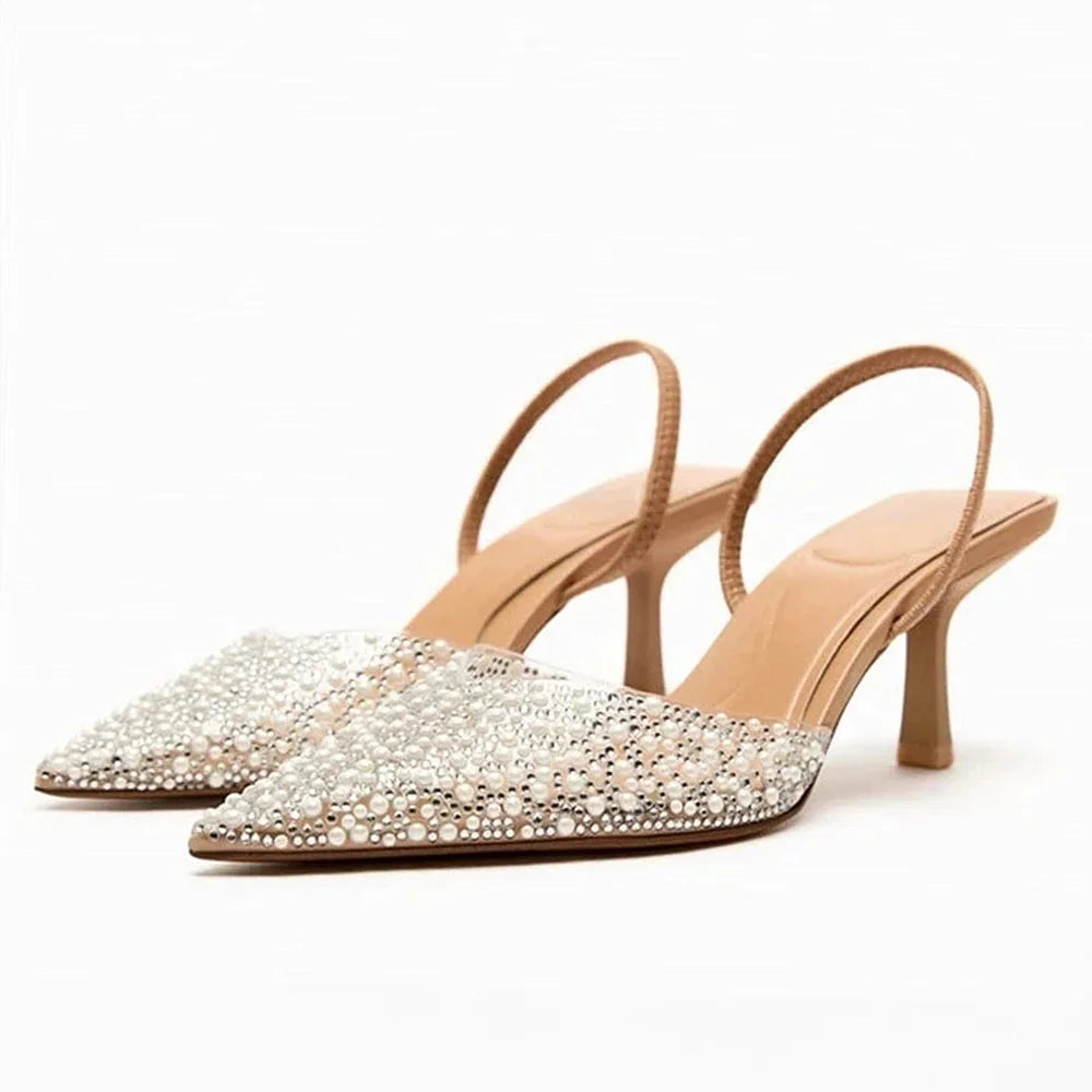 Cross Upper Pumps Slingbacks Point Head Spike Kitten Heels Sandals for Woman Khaki Heels Slipper Shoes Trend