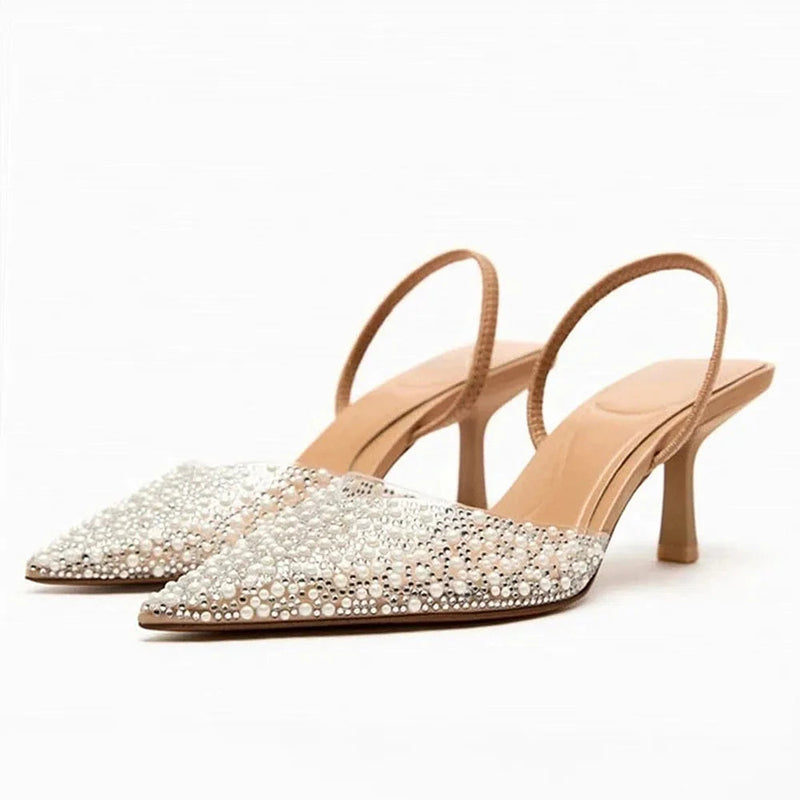 Cross Upper Pumps Slingbacks Point Head Spike Kitten Heels Sandals for Woman Khaki Heels Slipper Shoes Trend