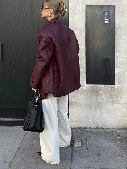 New Lapel Color Jacket Pocket Long Sleeved Single Breasted Coat Autumn Versatile High