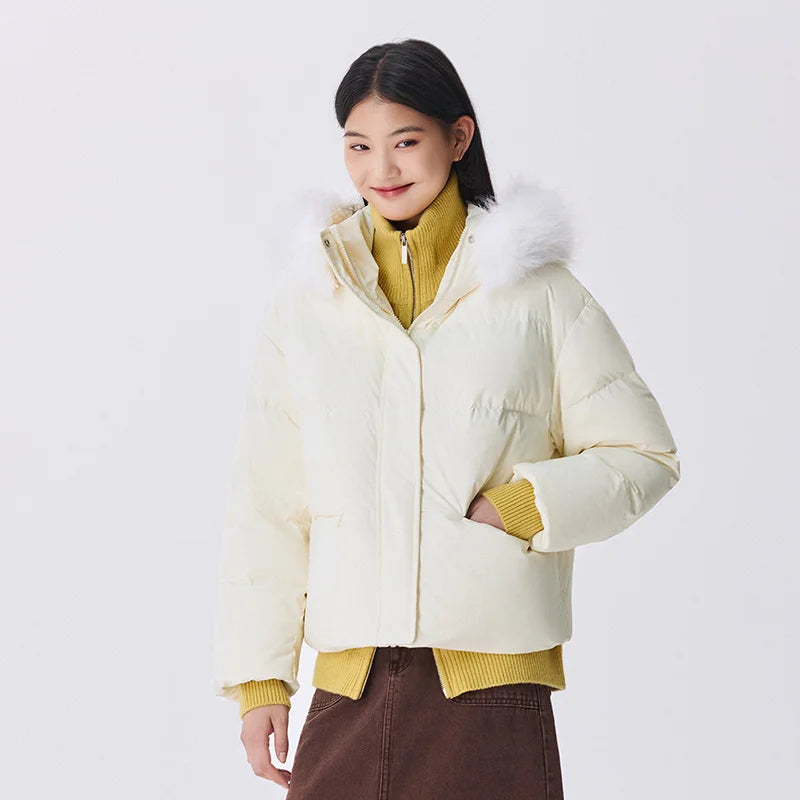 Down Jacket Fur Collar Hooded Warm Simple Versatile New Winter Waterproof Windproof Loose Bread Coat