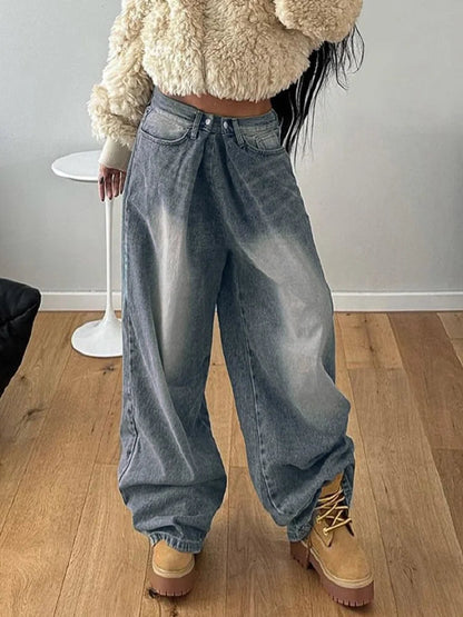 Y2k 90s Low Waist Cargo Pants American Retro Baggy Oversized Denim Trousers