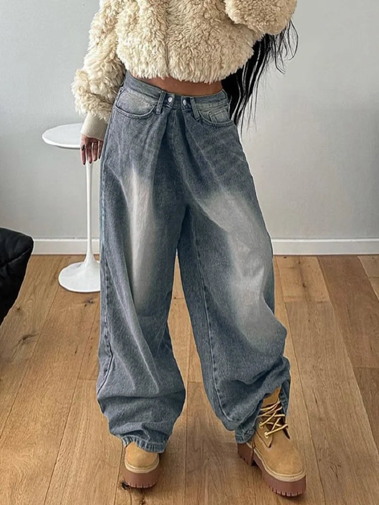 Y2k 90s Low Waist Cargo Pants American Retro Baggy Oversized Denim Trousers