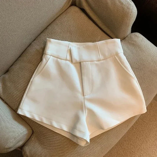 Suit Shorts High Waist Wide Leg Shorts Office Lady Korean Black White Simple All Match Short Pants