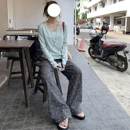 Summer Hot Retro Internet Celebrity Korean New Straight Tube Loose Wave Embroidery Pants Trend