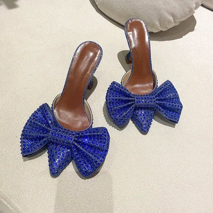 New European Station Pointed Bow Sandals Diamond Versatile Ultra High Heel Thin Heel Baotou Sandal Shoes