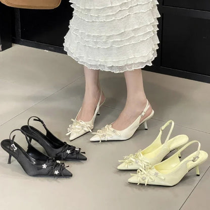 Designer Pointed Toe Thin High Heels Butterflyknot Slingback Sandals Female Party Dress Shoes Pumps